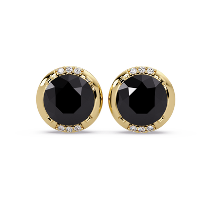2.7 CTW Round Halo Colorstone Stud Earrings in Gold with Onyx center stones