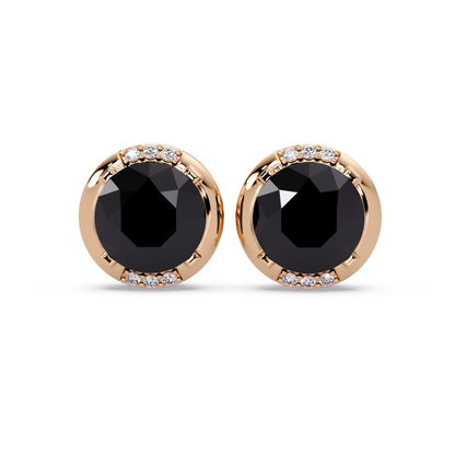 2.7 CTW Round Halo Colorstone Stud Earrings in Rose gold with Onyx center stones