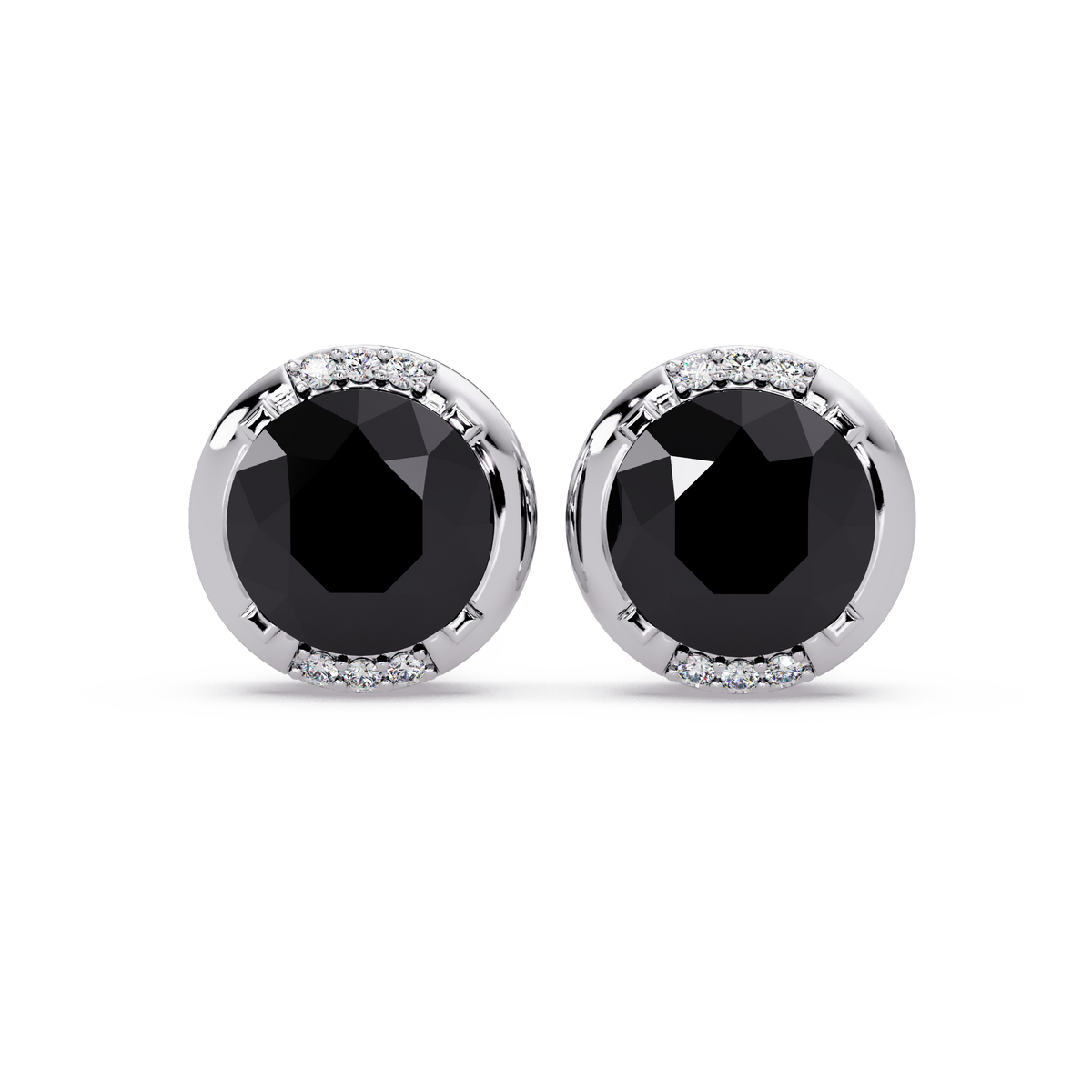 2.7 CTW Round Halo Colorstone Stud Earrings in White gold with Onyx center stones