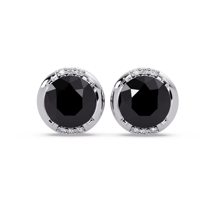 2.7 CTW Round Halo Colorstone Stud Earrings in White gold with Onyx center stones