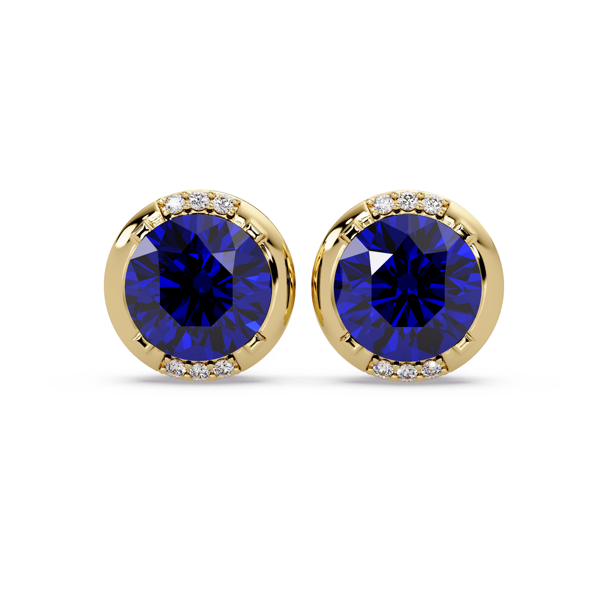 2.7 CTW Round Halo Colorstone Stud Earrings in Gold with Sapphire Blue center stones