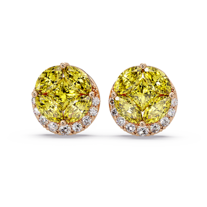 0.8 CTW marquise and princess colorstone halo stud earrings in Rose gold, Citrine Yellow stones