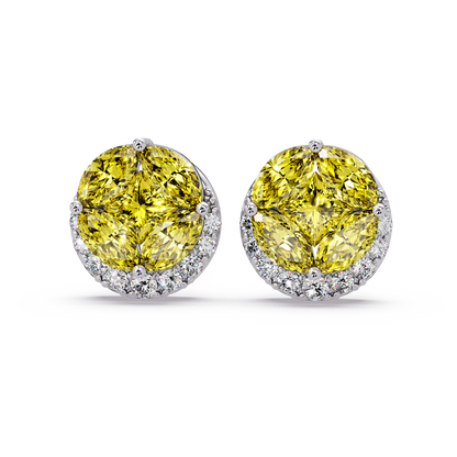 0.8 CTW marquise and princess colorstone halo stud earrings in White gold, Citrine Yellow stones