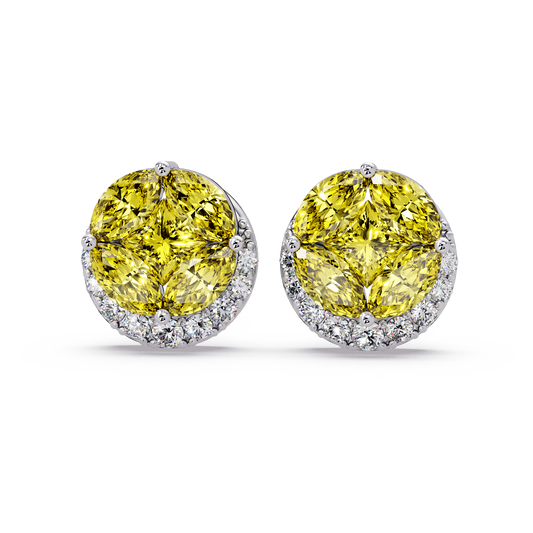 0.8 CTW marquise and princess colorstone halo stud earrings in White gold, Citrine Yellow stones