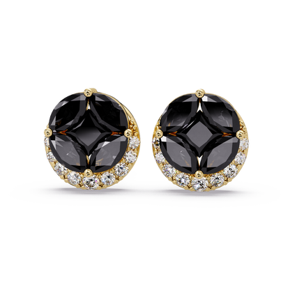 0.8 CTW marquise and princess colorstone halo stud earrings in Gold, Onyx stones
