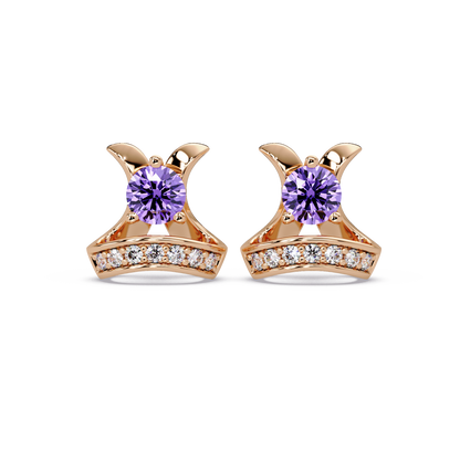 0.6 CTW princess-cut colorstone and white diamond accent stud earrings in Rose gold, Amethyst Purple stones