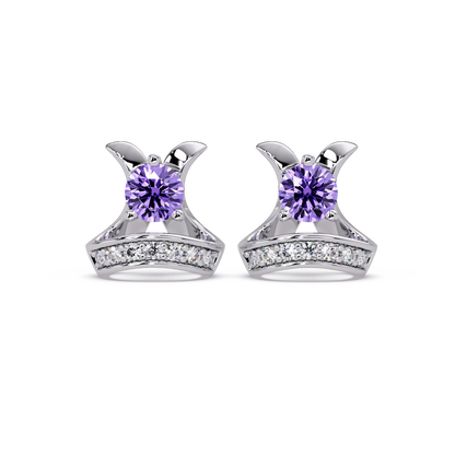 0.6 CTW princess-cut colorstone and white diamond accent stud earrings in White gold, Amethyst Purple stones