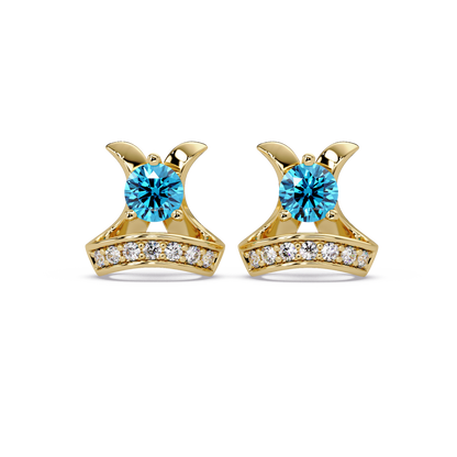0.6 CTW princess-cut colorstone and white diamond accent stud earrings in Gold, Aquamarine Blue stones