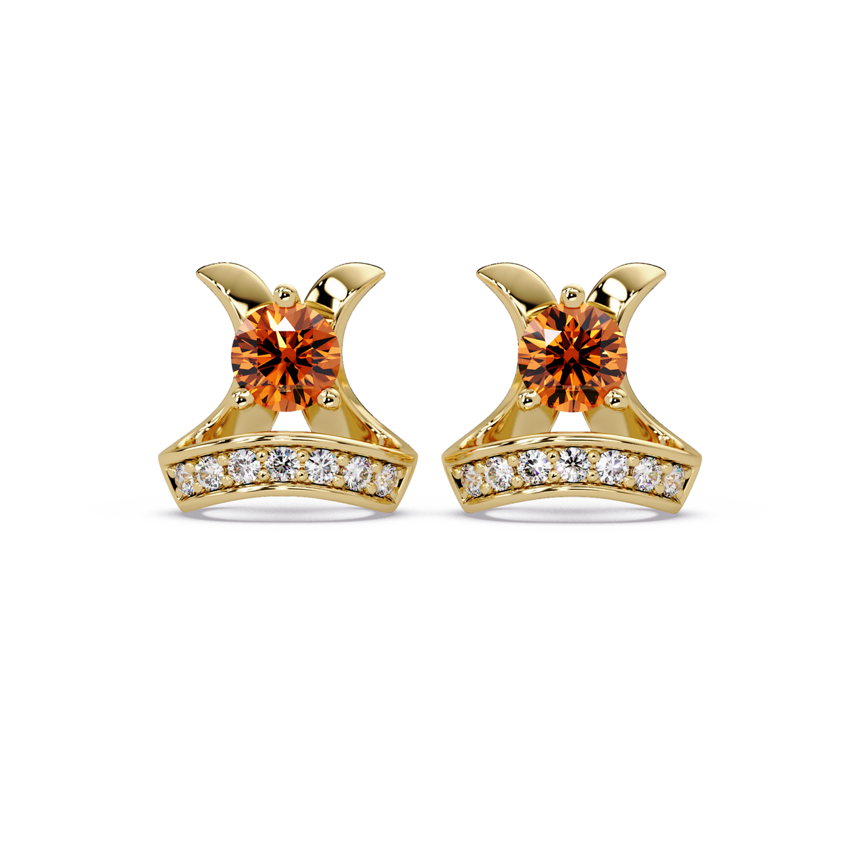 0.6 CTW princess-cut colorstone and white diamond accent stud earrings in Gold, Champagne Topaz stones