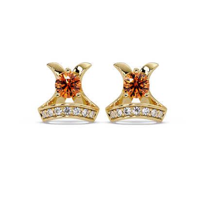 0.6 CTW princess-cut colorstone and white diamond accent stud earrings in Gold, Champagne Topaz stones