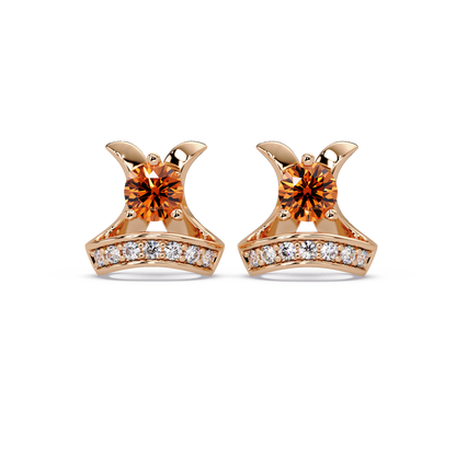 0.6 CTW princess-cut colorstone and white diamond accent stud earrings in Rose gold, Champagne Topaz stones