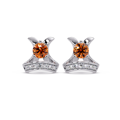 0.6 CTW princess-cut colorstone and white diamond accent stud earrings in White gold, Champagne Topaz stones