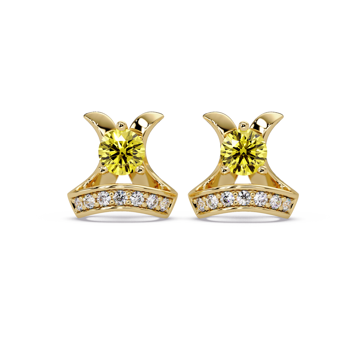 0.6 CTW princess-cut colorstone and white diamond accent stud earrings in Gold, Citrine Yellow stones