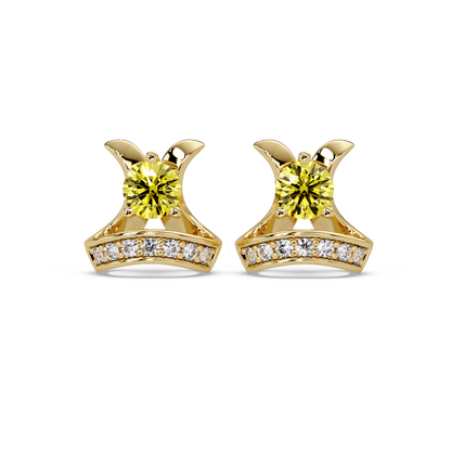 0.6 CTW princess-cut colorstone and white diamond accent stud earrings in Gold, Citrine Yellow stones