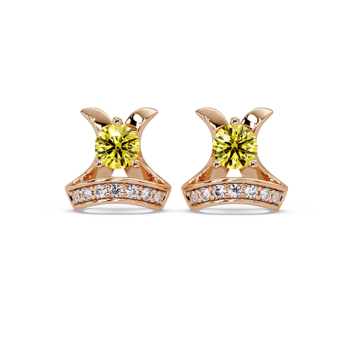 0.6 CTW princess-cut colorstone and white diamond accent stud earrings in Rose gold, Citrine Yellow stones