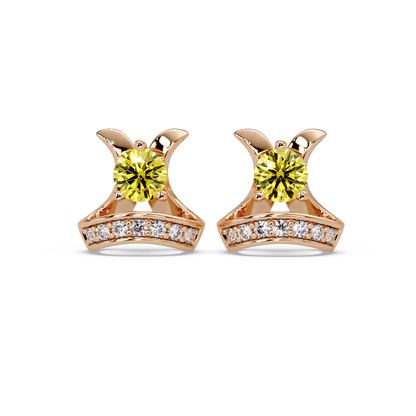 0.6 CTW princess-cut colorstone and white diamond accent stud earrings in Rose gold, Citrine Yellow stones