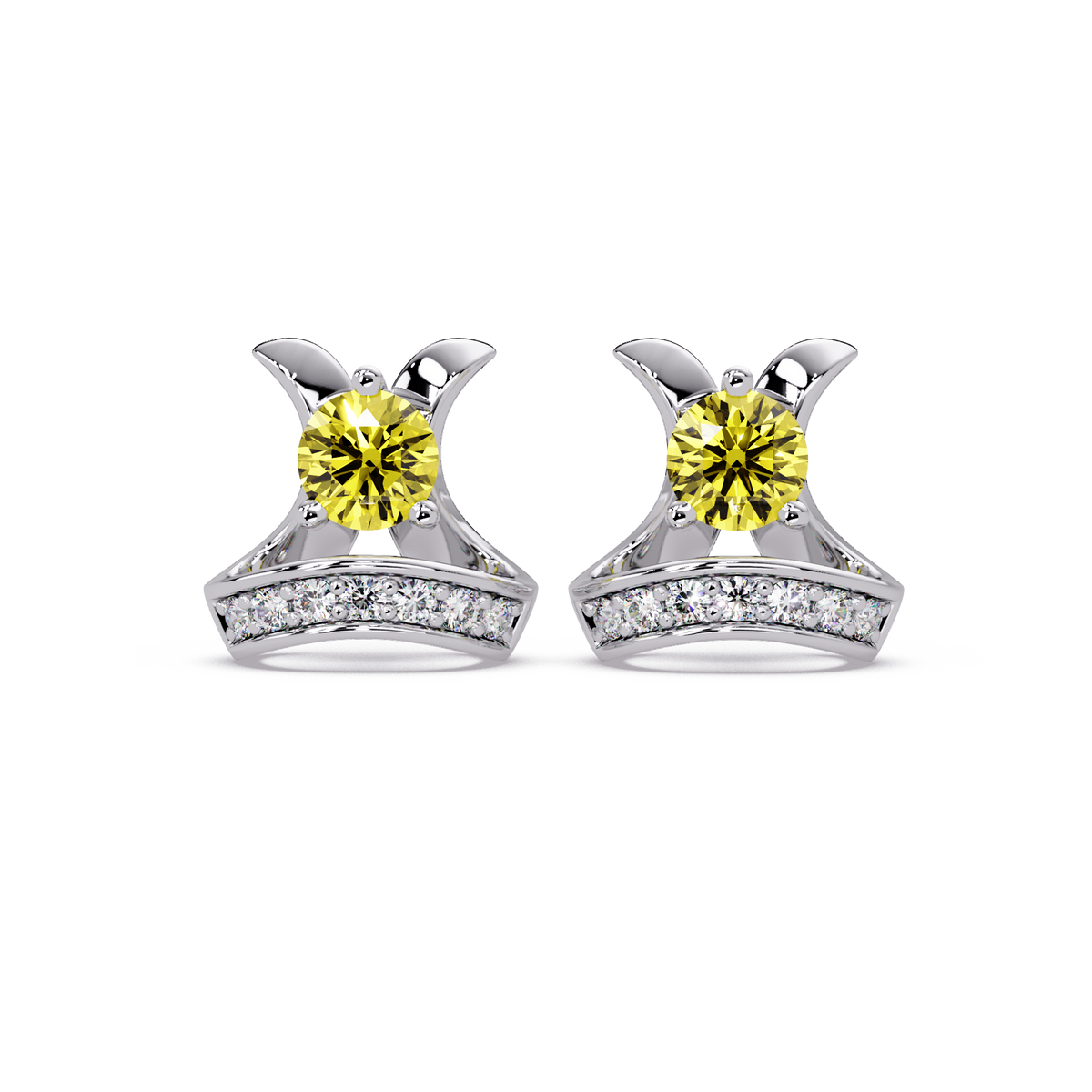 0.6 CTW princess-cut colorstone and white diamond accent stud earrings in White gold, Citrine Yellow stones