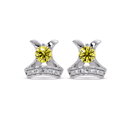 0.6 CTW princess-cut colorstone and white diamond accent stud earrings in White gold, Citrine Yellow stones