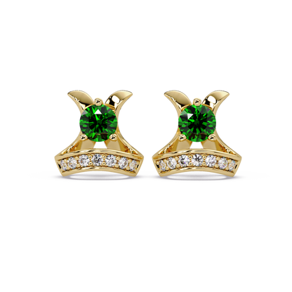 0.6 CTW princess-cut colorstone and white diamond accent stud earrings in Gold, Emerald Green stones