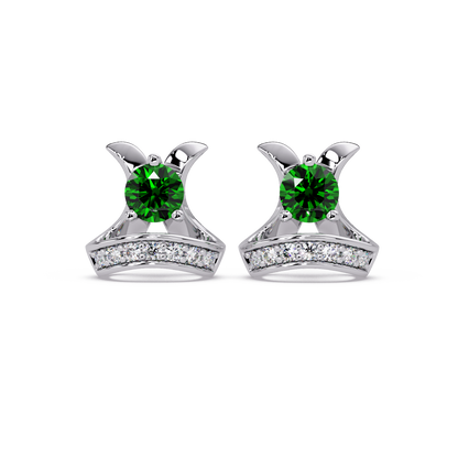 0.6 CTW princess-cut colorstone and white diamond accent stud earrings in White gold, Emerald Green stones