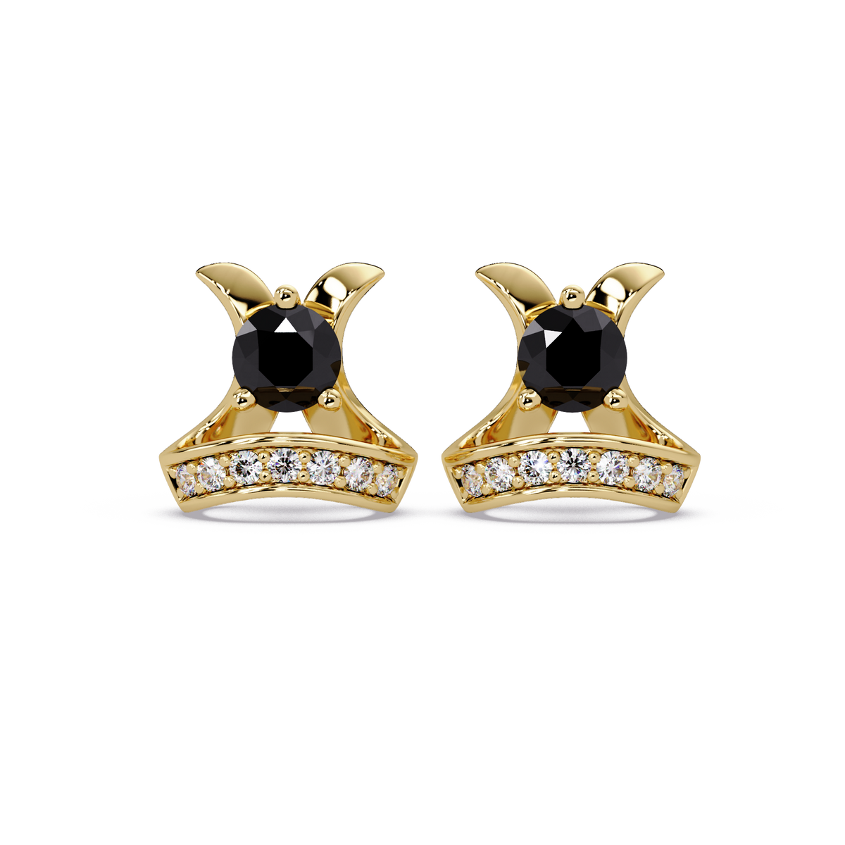 0.6 CTW princess-cut colorstone and white diamond accent stud earrings in Gold, Onyx stones