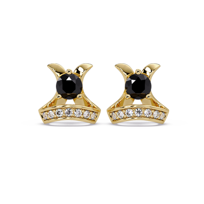 0.6 CTW princess-cut colorstone and white diamond accent stud earrings in Gold, Onyx stones