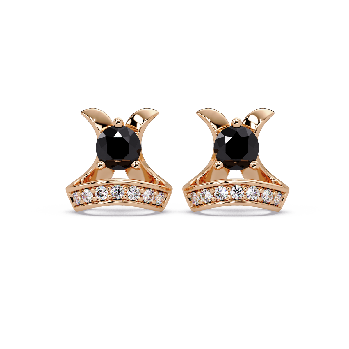 0.6 CTW princess-cut colorstone and white diamond accent stud earrings in Rose gold, Onyx stones