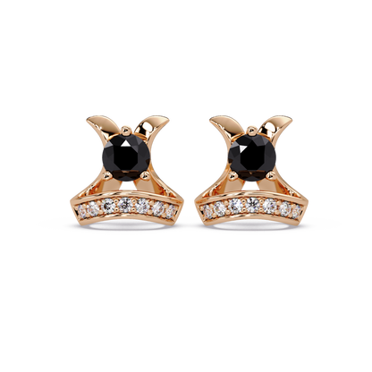 0.6 CTW princess-cut colorstone and white diamond accent stud earrings in Rose gold, Onyx stones