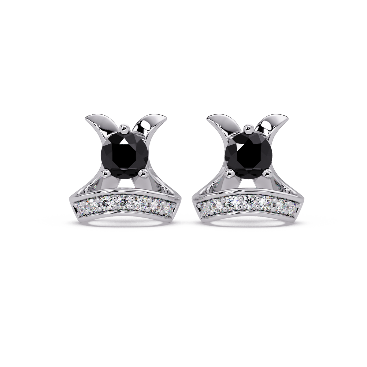 0.6 CTW princess-cut colorstone and white diamond accent stud earrings in White gold, Onyx stones
