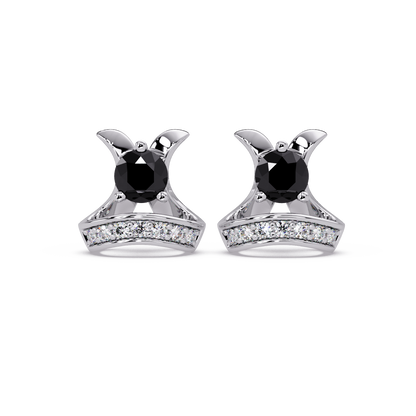 0.6 CTW princess-cut colorstone and white diamond accent stud earrings in White gold, Onyx stones