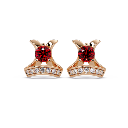 0.6 CTW princess-cut colorstone and white diamond accent stud earrings in Rose gold, Ruby Red stones