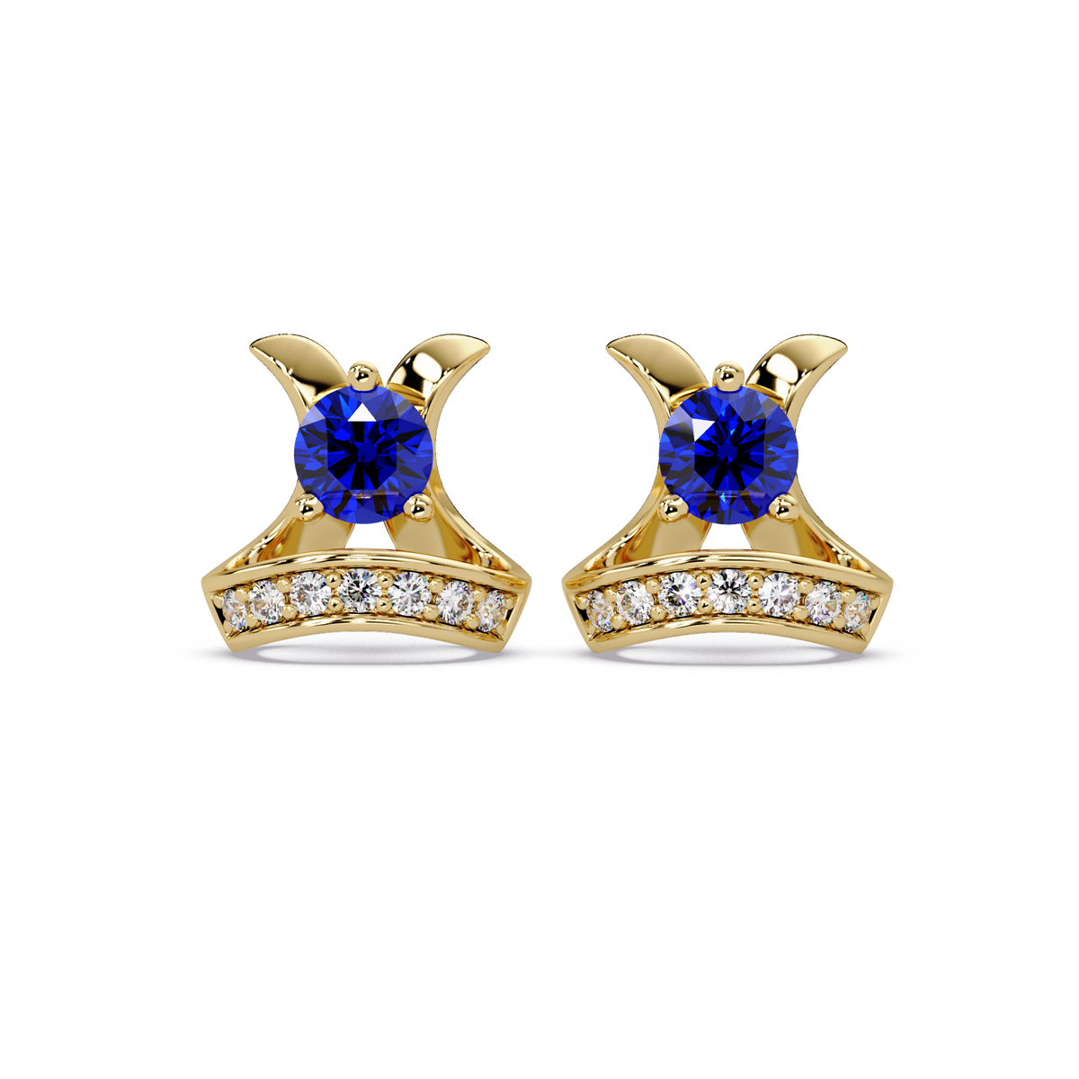 0.6 CTW princess-cut colorstone and white diamond accent stud earrings in Gold, Sapphire Blue stones