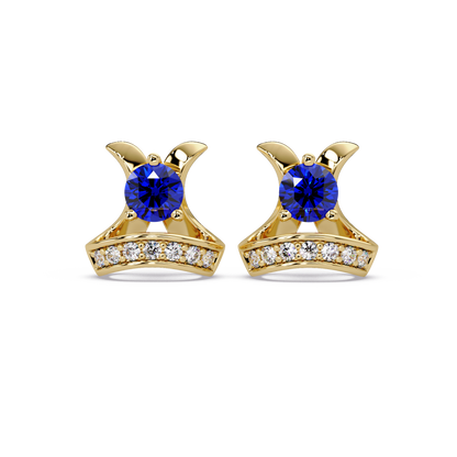 0.6 CTW princess-cut colorstone and white diamond accent stud earrings in Gold, Sapphire Blue stones
