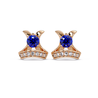 0.6 CTW princess-cut colorstone and white diamond accent stud earrings in Rose gold, Sapphire Blue stones