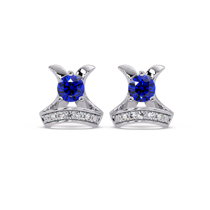 0.6 CTW princess-cut colorstone and white diamond accent stud earrings in White gold, Sapphire Blue stones