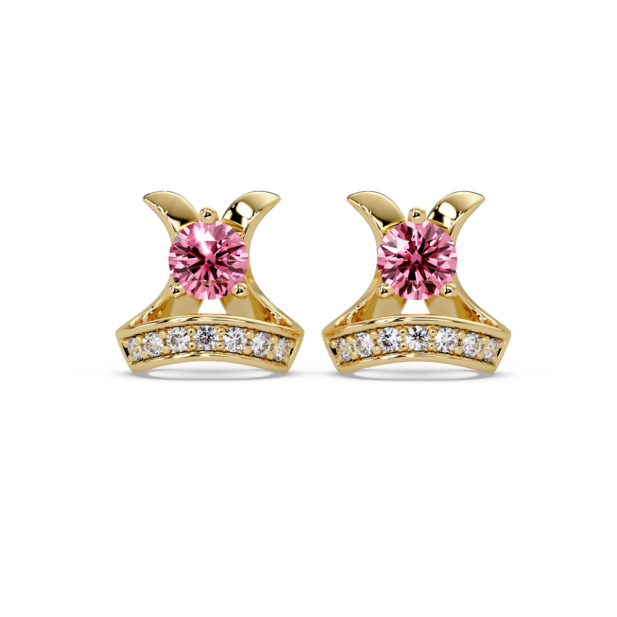 0.6 CTW princess-cut colorstone and white diamond accent stud earrings in Gold, Tourmaline Pink stones