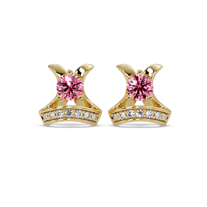 0.6 CTW princess-cut colorstone and white diamond accent stud earrings in Gold, Tourmaline Pink stones