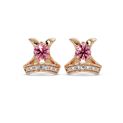 0.6 CTW princess-cut colorstone and white diamond accent stud earrings in Rose gold, Tourmaline Pink stones