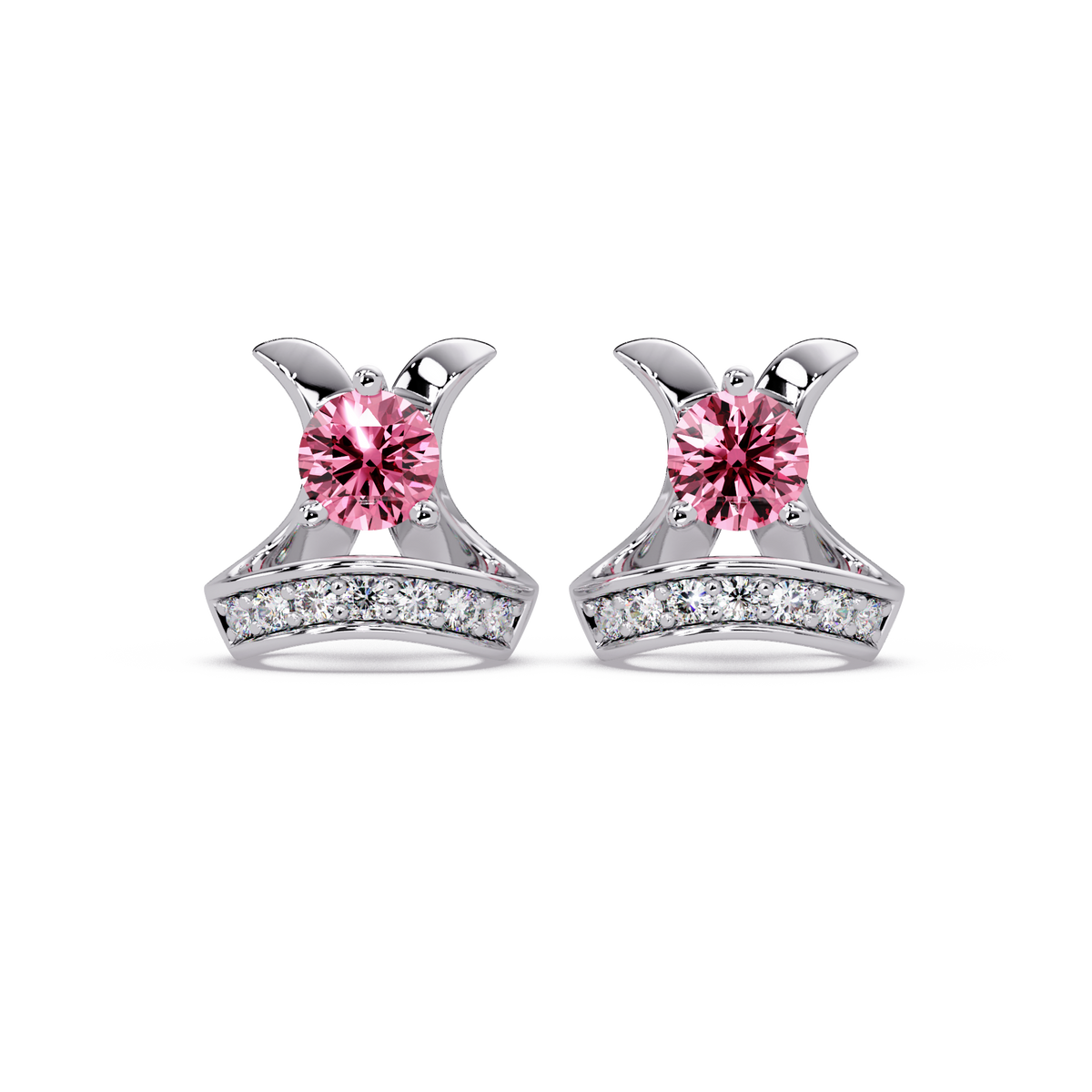 0.6 CTW princess-cut colorstone and white diamond accent stud earrings in White gold, Tourmaline Pink stones