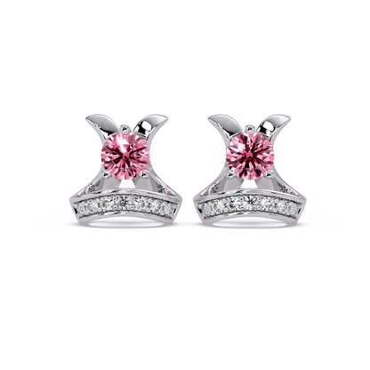 0.6 CTW princess-cut colorstone and white diamond accent stud earrings in White gold, Tourmaline Pink stones