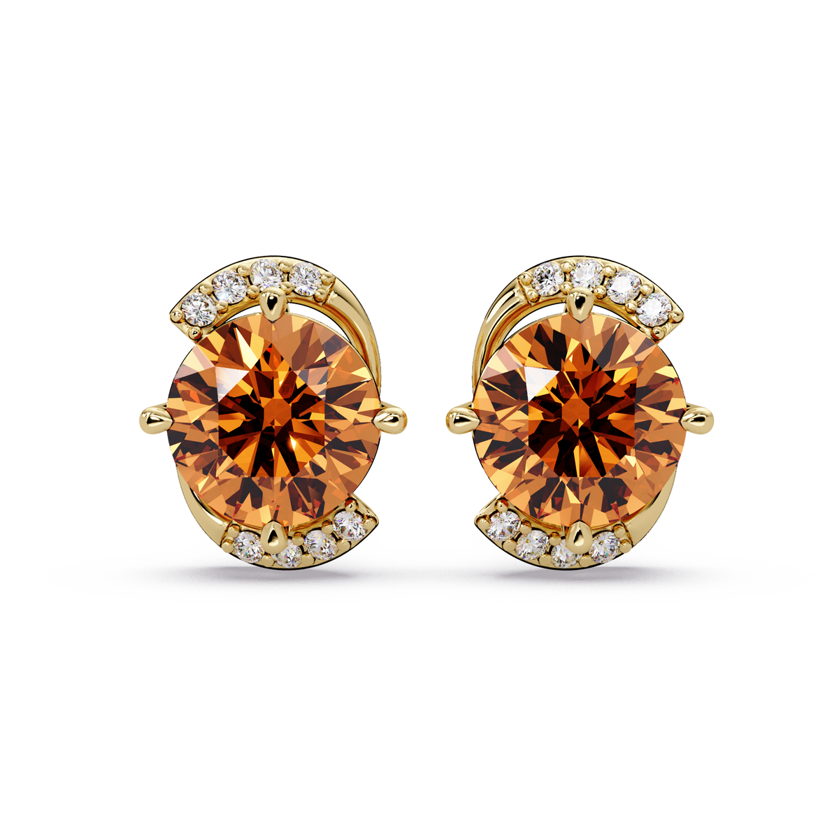 1.7 CTW round halo colorstone stud earrings with white diamond accents in Gold, Champagne Topaz