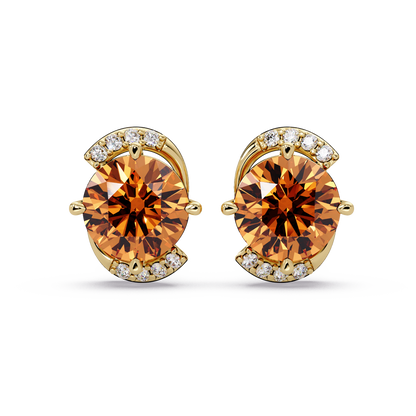 1.7 CTW round halo colorstone stud earrings with white diamond accents in Gold, Champagne Topaz