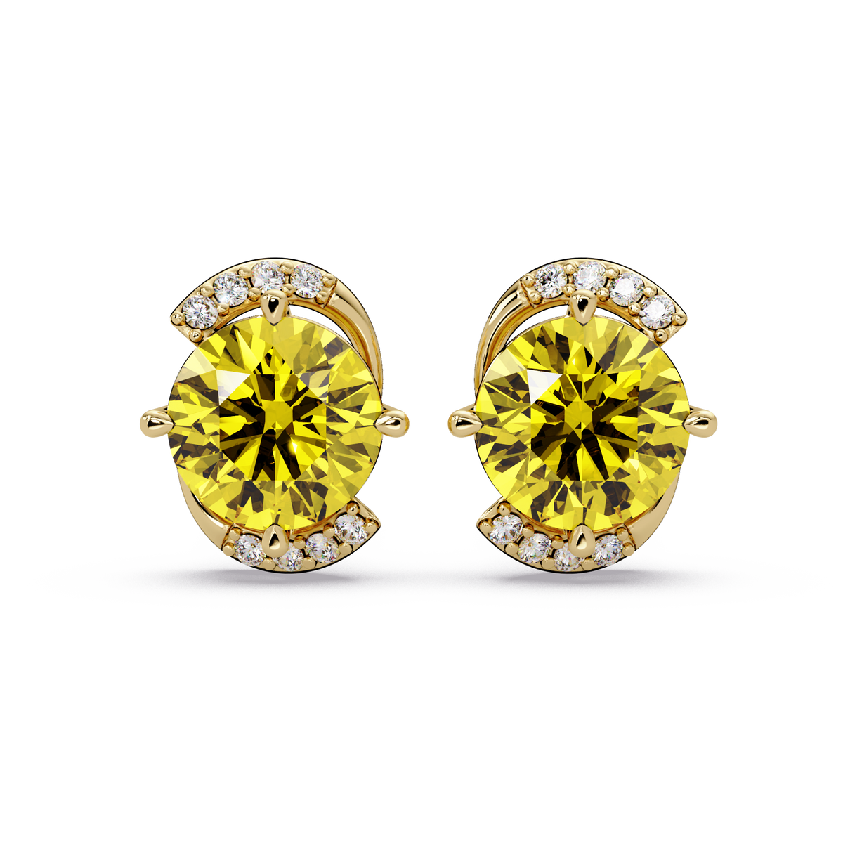 1.7 CTW round halo colorstone stud earrings with white diamond accents in Gold, Citrine Yellow