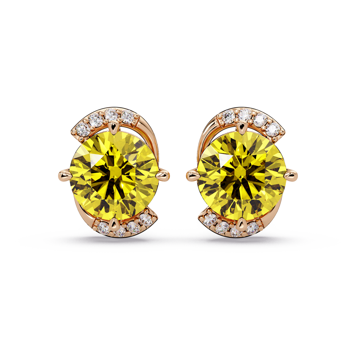 1.7 CTW round halo colorstone stud earrings with white diamond accents in Rose gold, Citrine Yellow