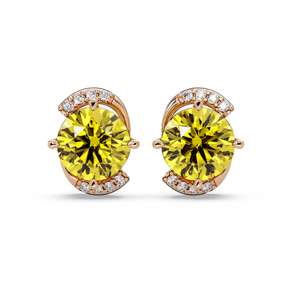 1.7 CTW round halo colorstone stud earrings with white diamond accents in Rose gold, Citrine Yellow