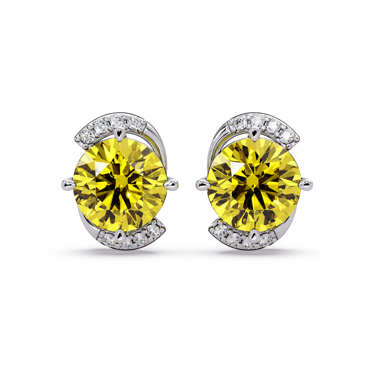 1.7 CTW round halo colorstone stud earrings with white diamond accents in White gold, Citrine Yellow