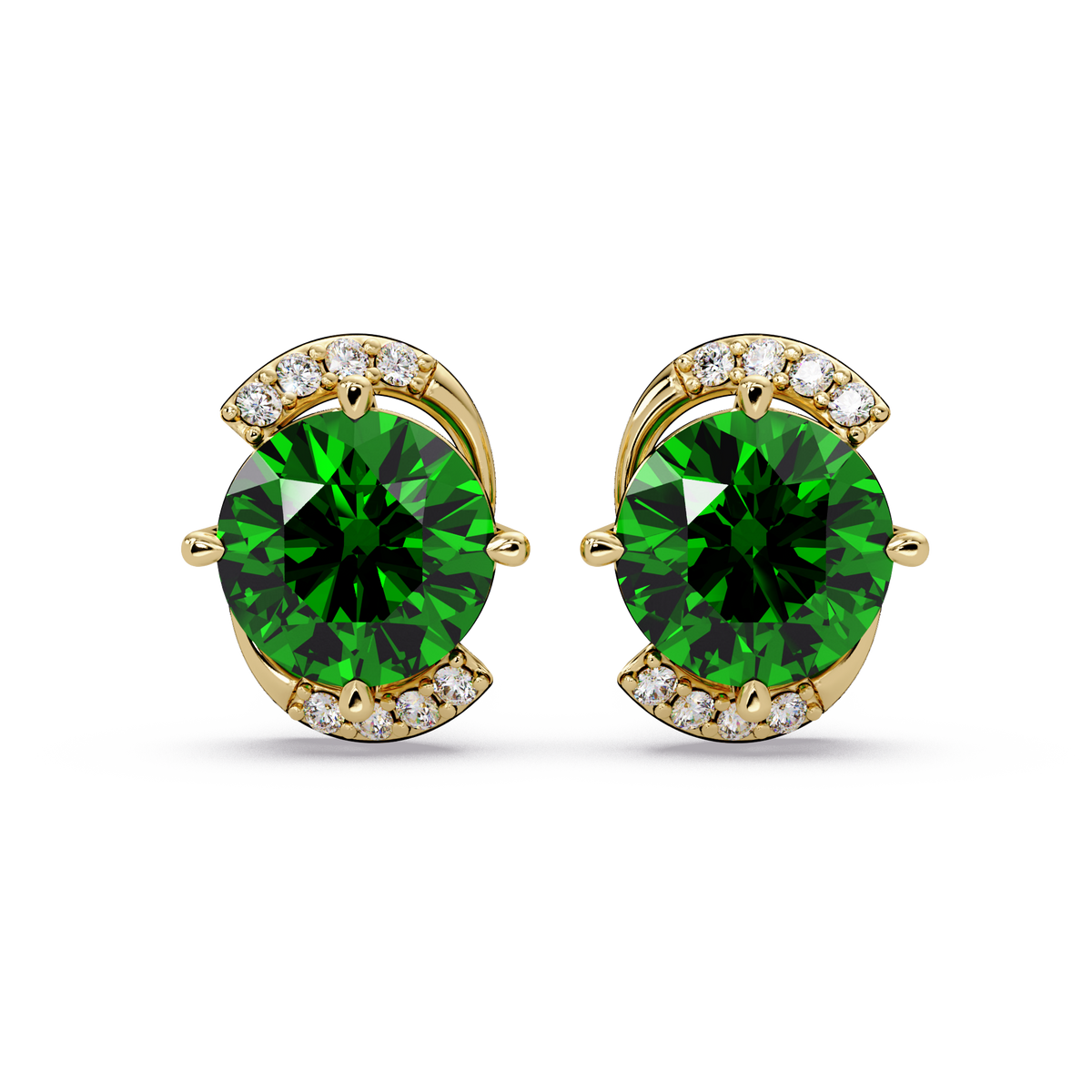 1.7 CTW round halo colorstone stud earrings with white diamond accents in Gold, Emerald Green