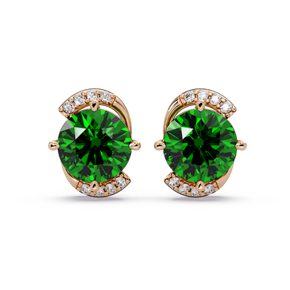 1.7 CTW round halo colorstone stud earrings with white diamond accents in Rose gold, Emerald Green