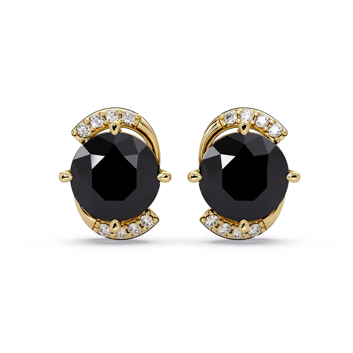 1.7 CTW round halo colorstone stud earrings with white diamond accents in Gold, Onyx