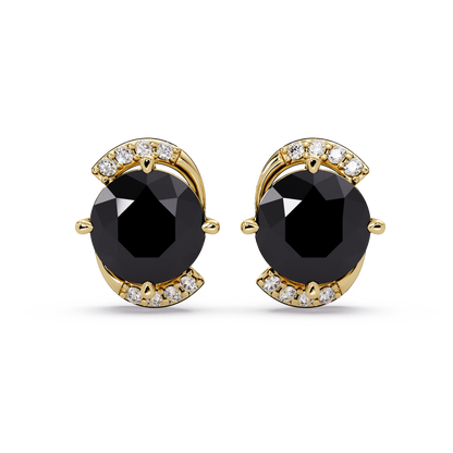 1.7 CTW round halo colorstone stud earrings with white diamond accents in Gold, Onyx